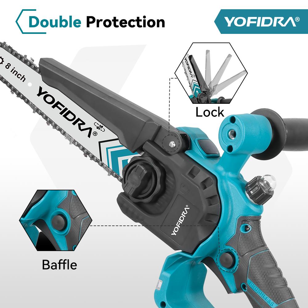 YOFIDRA 8-Inch 4500W Brushless Electric Pruning Saw Cordless Chainsaw for Woodworking Compatible with Makita 18V-21V Battery