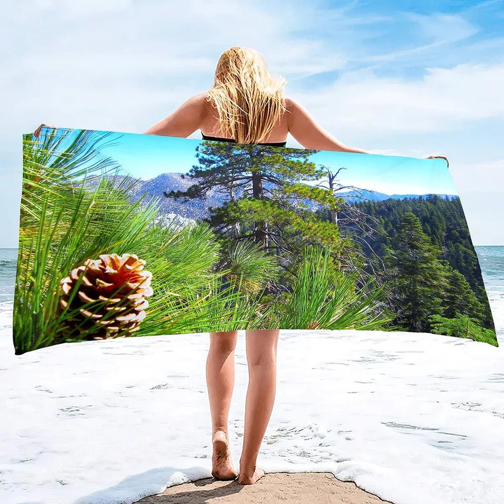 Pine Hand Towels Oversized Microfiber Beach Towel for Travel, Quick Dry Towel for Swimmers Sand Proof Beach Towels for Men Girls