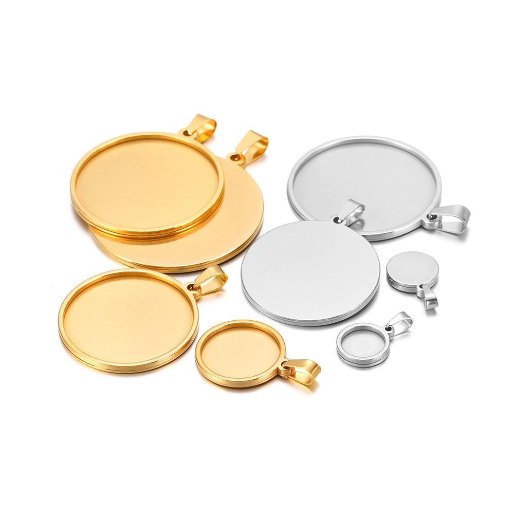 18K Gold Plated Stainless Steel Round Pendant Tray (10-40mm) for DIY Necklaces