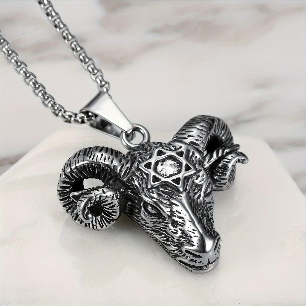 Satanic Hexagram Hell Sheep Head Pendant Trendy Versatile Pendant Men's Punk Necklace Jewelry