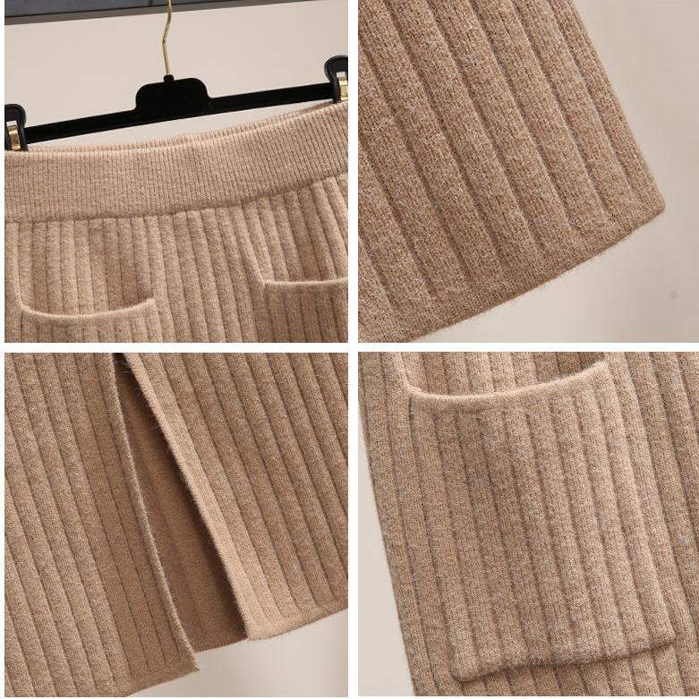 Women's Knit Skirt Autumn Winter Thick Hip Wrap Skirt Mid-length Pencil Skirt Midi Skirt Woolen Skirt with Pockets