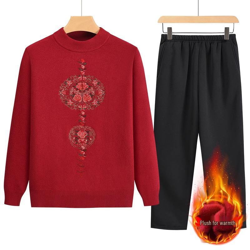 2024 Grandma's Fleece-Lined Warm Base Layer Sweater for Middle-Aged & Elderly Women, Autumn/Winter Collection