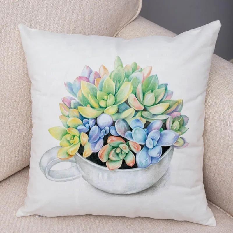 Watercolor Succulents Decorative Pillowcase Office Living Room Car Ornaments Home Pillowcase