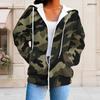 Damen Plus Size Camouflage Print Reißverschluss Langarm Kapuzenpullover mit Kordelzug und Taschen