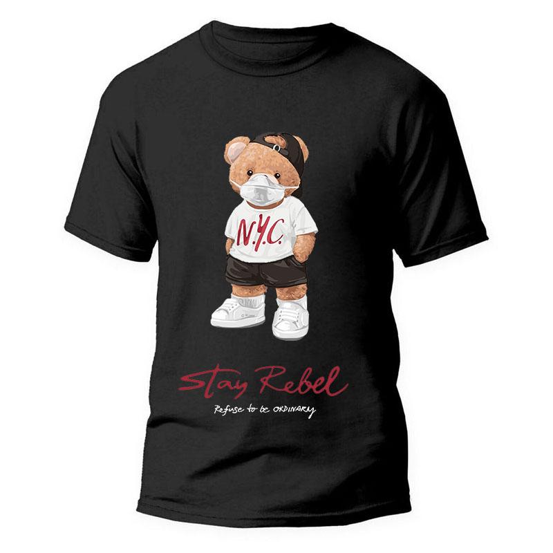 Men's Summer Little Bear Cartoon Printed Cotton Short Sleeve T-shirt
