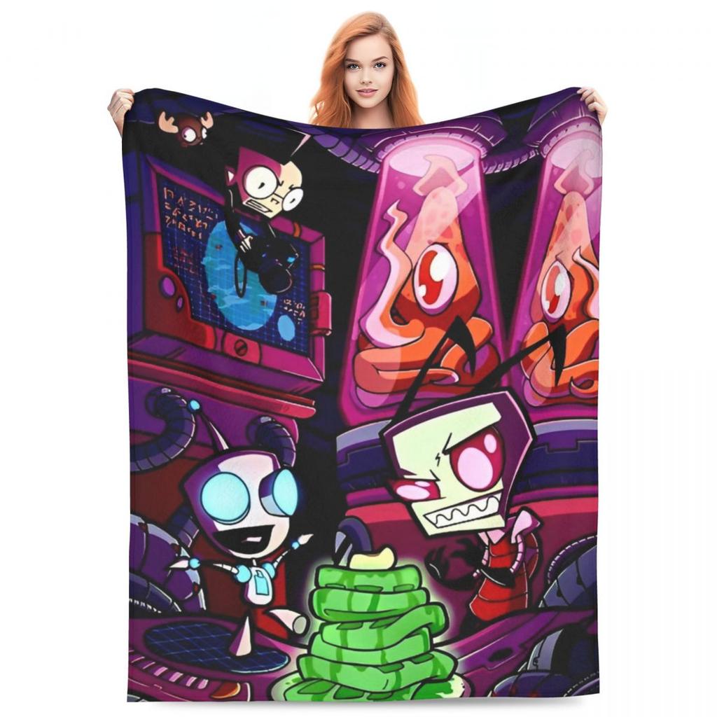 Invader-Zims Wolldecke Cartoon Dunkle Komödie Individuelle Überwurfdecke für Zuhause 200x150cm