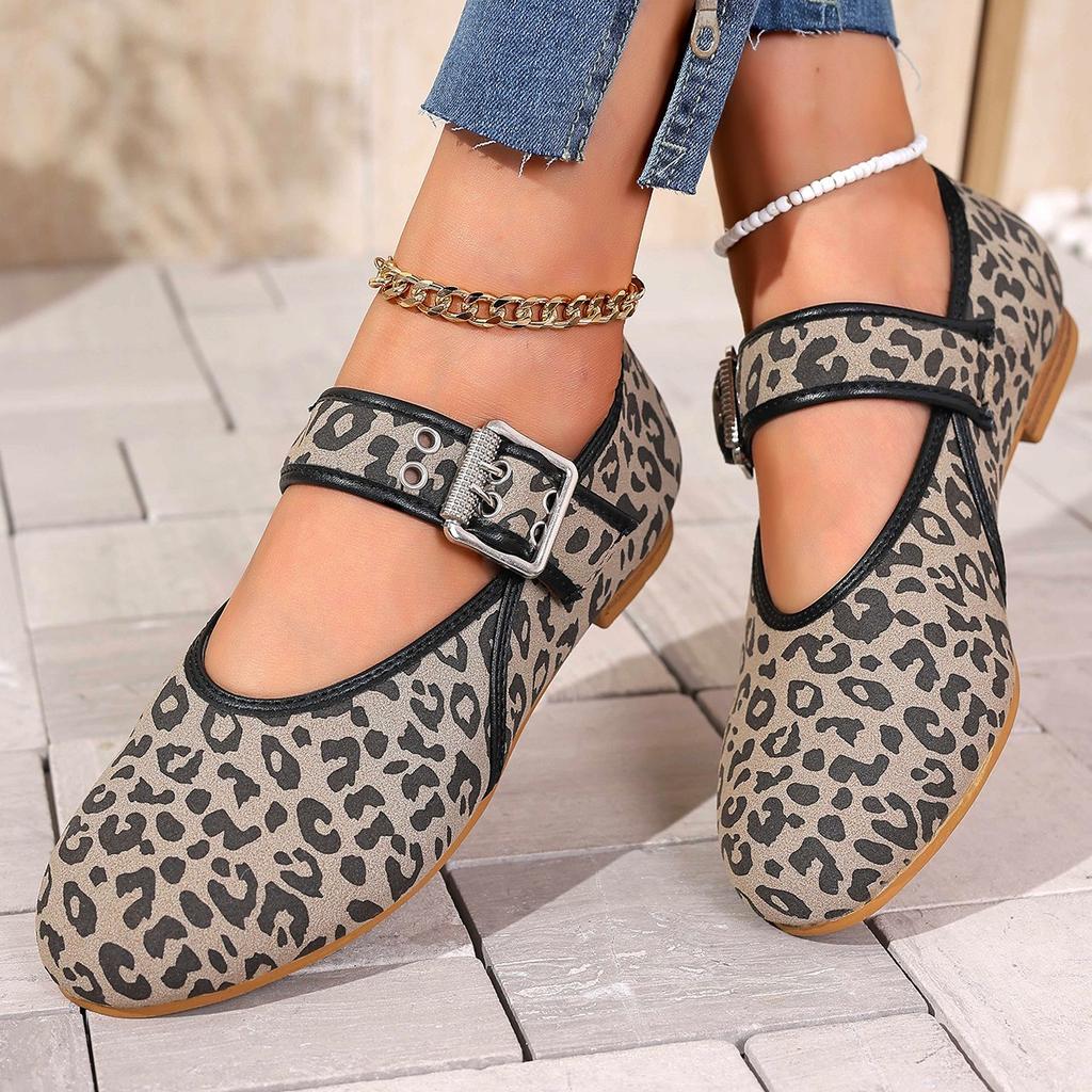 Modische Schuhe Damen Ballerinas Flache Schuhe Flacher Mund Herbst Leicht Bequem Spitz Zehe Slipper Ballerinas Herbst Leopard Retro Kleiderschuhe