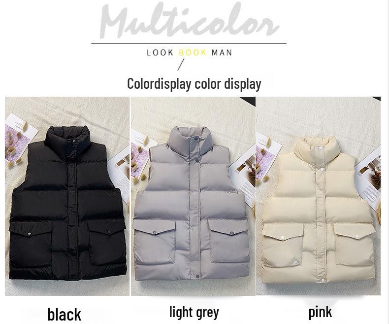 2023 Women's Winter Bread Style Short Down Cotton Padded Vest - Sleeveless, Casual Korean Fashion