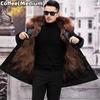 Faux Fur Coat Loose OverCoat Thick Warm Men Plush Coats Fox Hair Inner Liner Detachable Collar Long Fur Parkas Fur Jacket