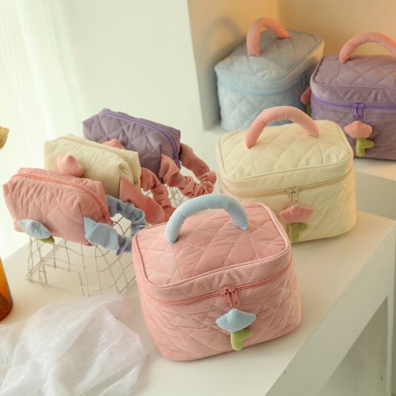Sanyedou Corduroy Double-Layer Cosmetic Bag Set