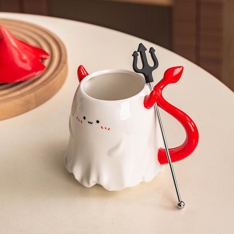 Funny Mug with Lid Large Capacity Office Couple Ceramic Water Cup Personalized Coffee Household Mug Halloween Gift