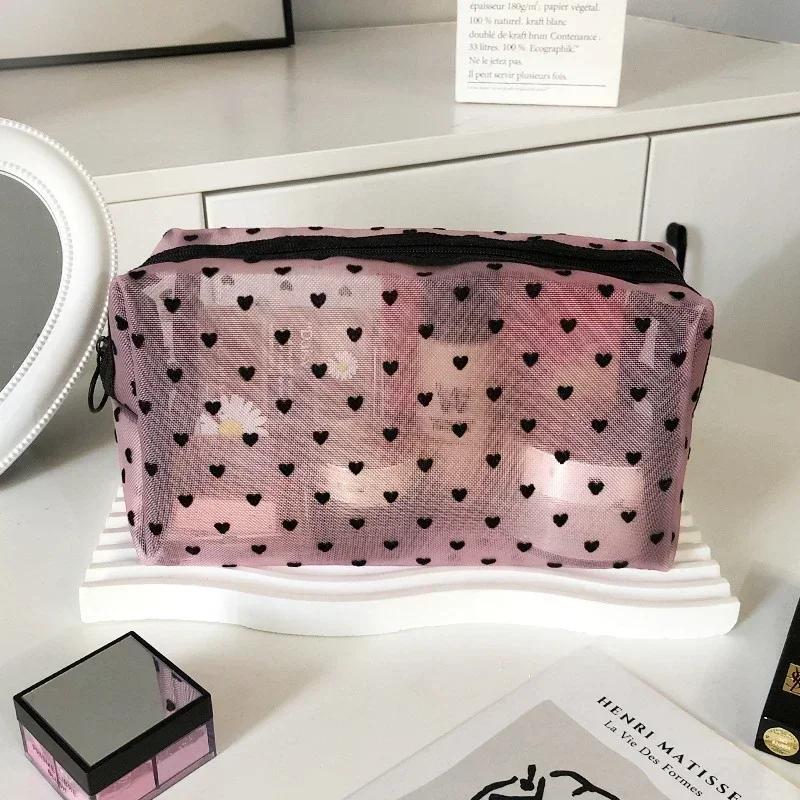1PCS Black Women Mesh Cosmetic Bag Large-Capacity Organizer Makeup Bag Multifunctional Lipstick Key Coin Purse Pouch