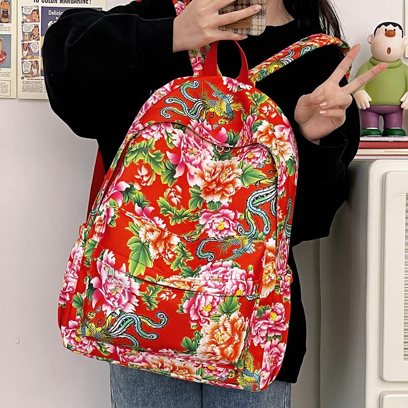 DELIXIONG Nylon Backpack Regular Women's Red/Green/Black DLX-XCX-8626