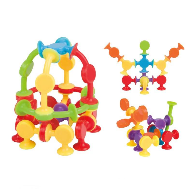19 PCS Suckers Assembled Toys Funny Silicone Block Model Construction Toy Sucker Suction Cup Educational Building Block Kids Toy