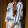 ZANZEA Women Casual Round Neck 3/4 Sleeve Loose Stripe Blouse