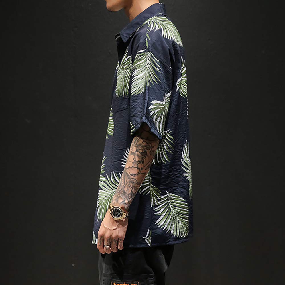 COZOEN Aloha Hawaiian Summer Panama Short Botanical 9 Plus Sizes Men's Shirt, Shirt, Shirt, Sleeve, Print, All-Over Print, Casual, Lightweight,