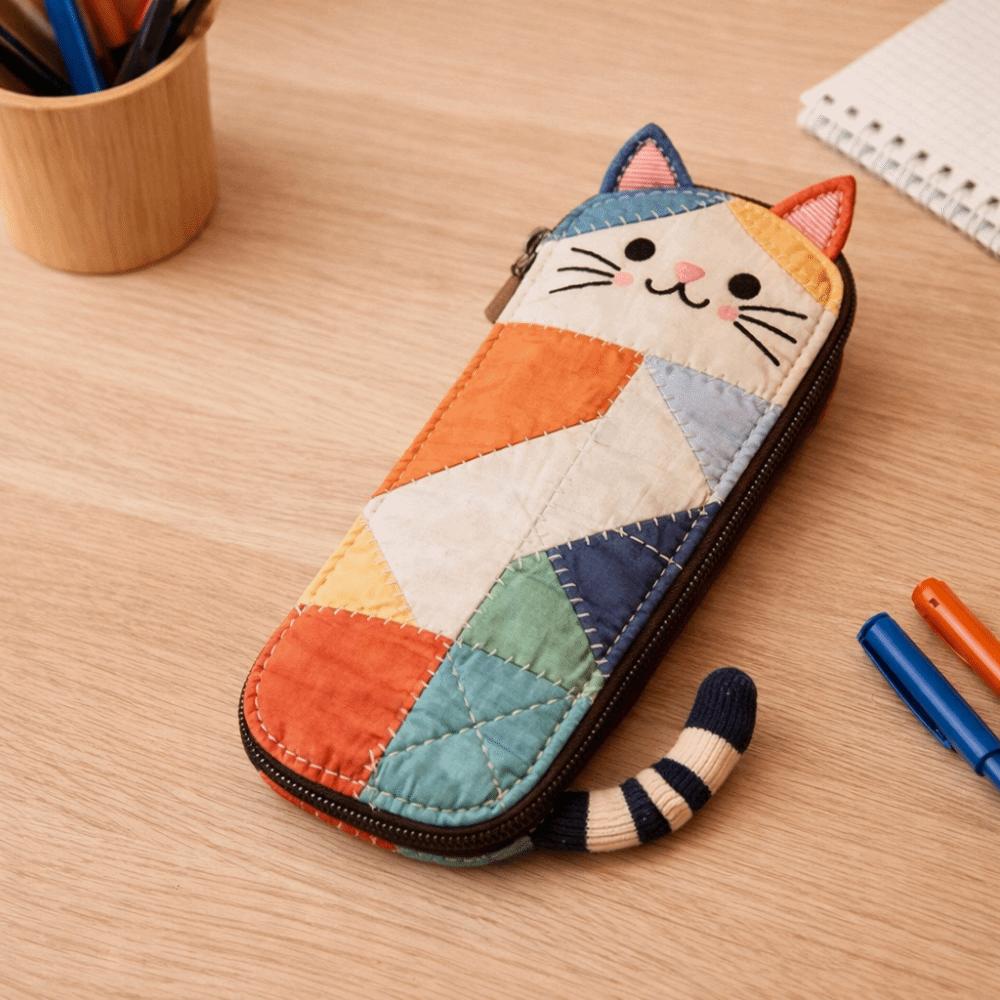 Cloth Cartoon Pen Bag Patchwork Stationery Storage Bag Fashion Cat Pencil Case  Office