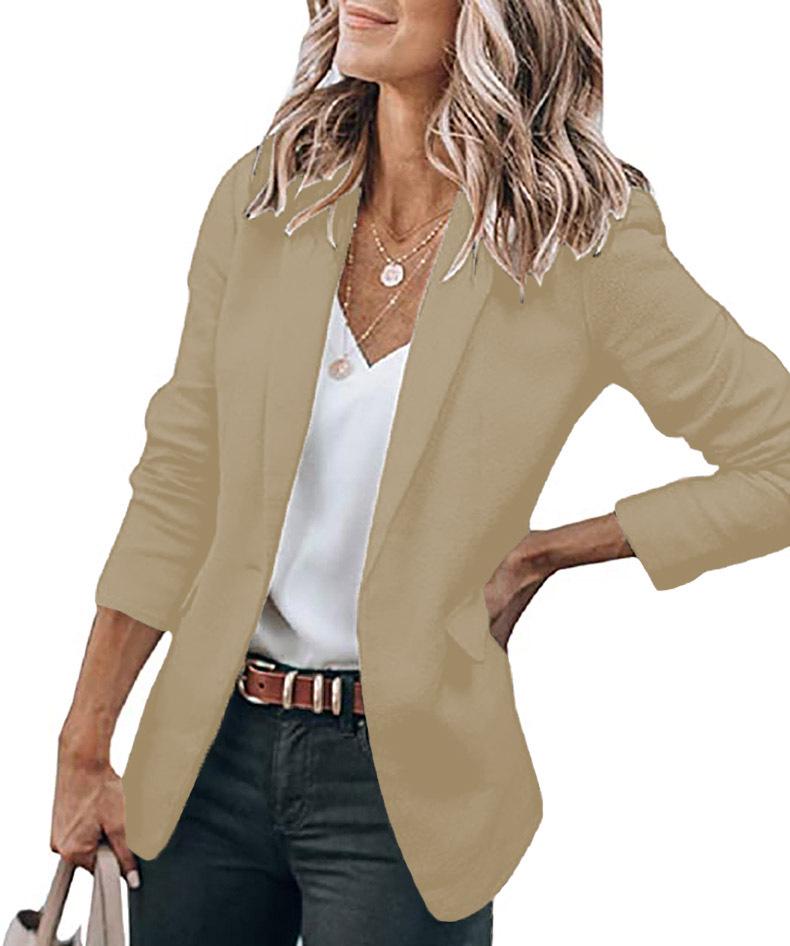 2024 Autumn Women's Long-Sleeve Solid Color Single-Breasted Suit Jacket with a Loose Fit and Suit Collar.