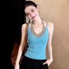 Fake Two Pieces Stacked with Pink V-neck Knitted Neck Sling Vest for Women's Summer Thailand Beautiful Short Sleeveless Top