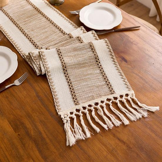 Bohemian Table Runner Striped Table Runner with Tassels Rustic Fringed Table Runner for Home Farmhouse Dining Table Decor