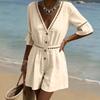Macacões Curtos Para Mulheres Decote em V Profundo Sem Mangas Macacão de Peça Única Caimento Solto Macacão de Trabalho Vestido Casual Elegante Macacões de Verão