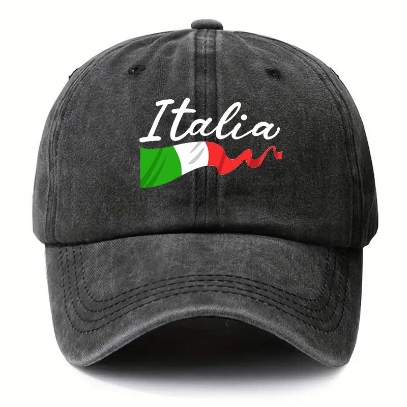 Italia Flag Script Baseball Cap Unisex Distressed Polyester Outdoor Casual Curved Brim Hat