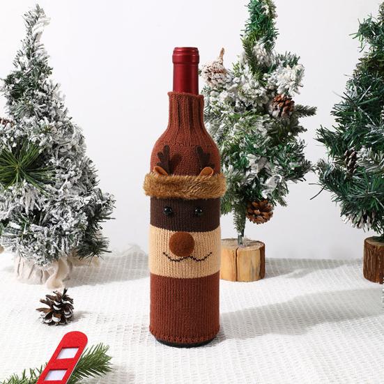 Christmas Wine Sweater Cover Handmade Knitted Cartoon Santa Snowman Reindeer Bottle Sleeve for Winter Dining Table Decoration