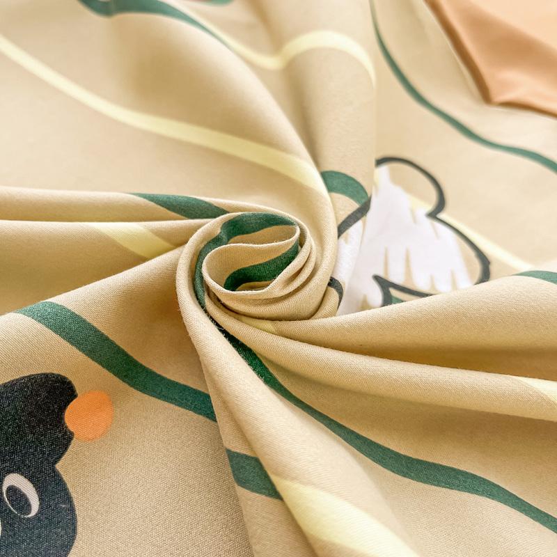 4Pcs Cartoon Black Dog Duvet Cover Set Khaki Striped Bedding With 1 Bed Sheet 2 Pillowcases Bedroom Love Print Comforter Cover