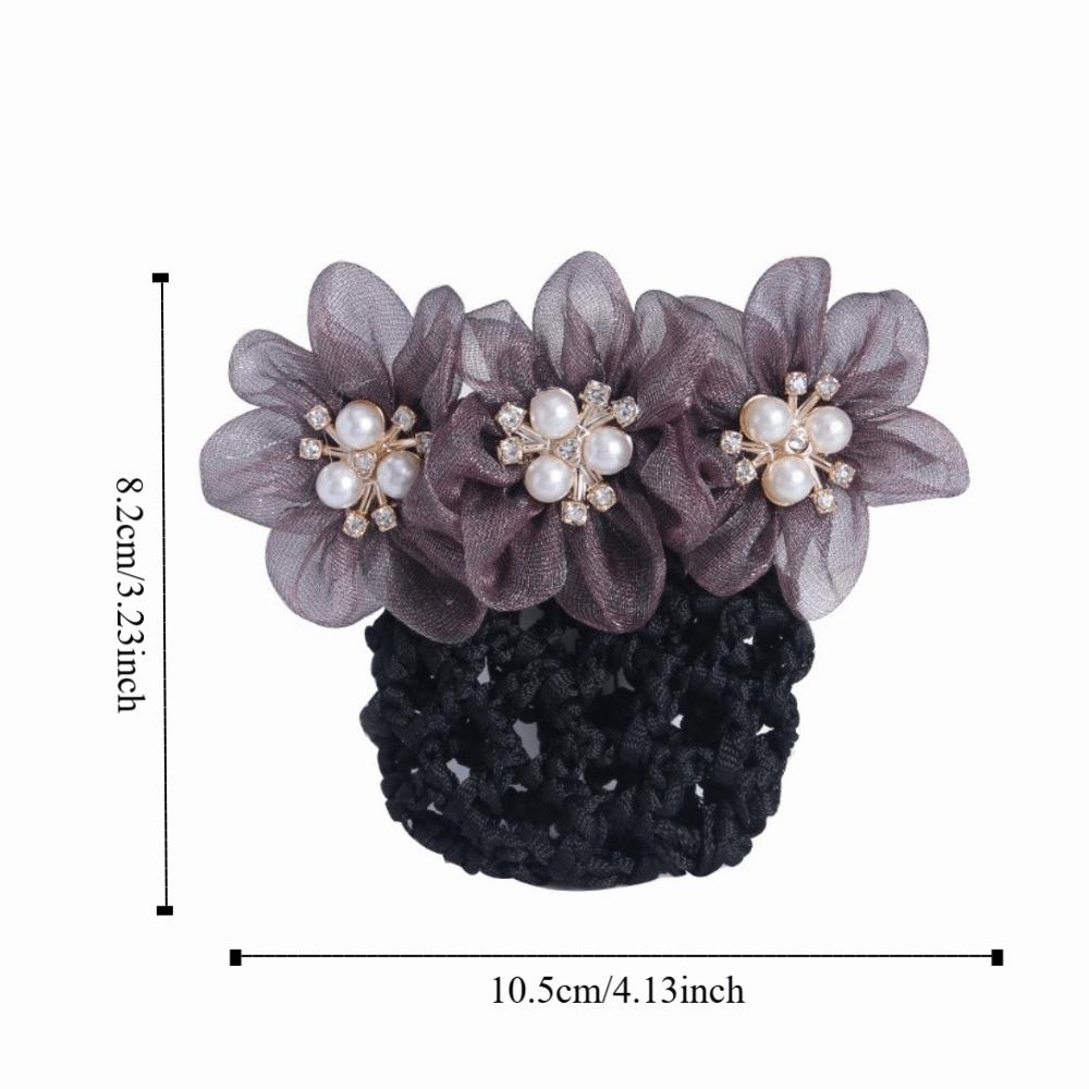 Imitation Pearl Delicate Flower Hair Net Dual-Use Cloth Cover Net Spring Clips Colorful Ornament Hair Accessories