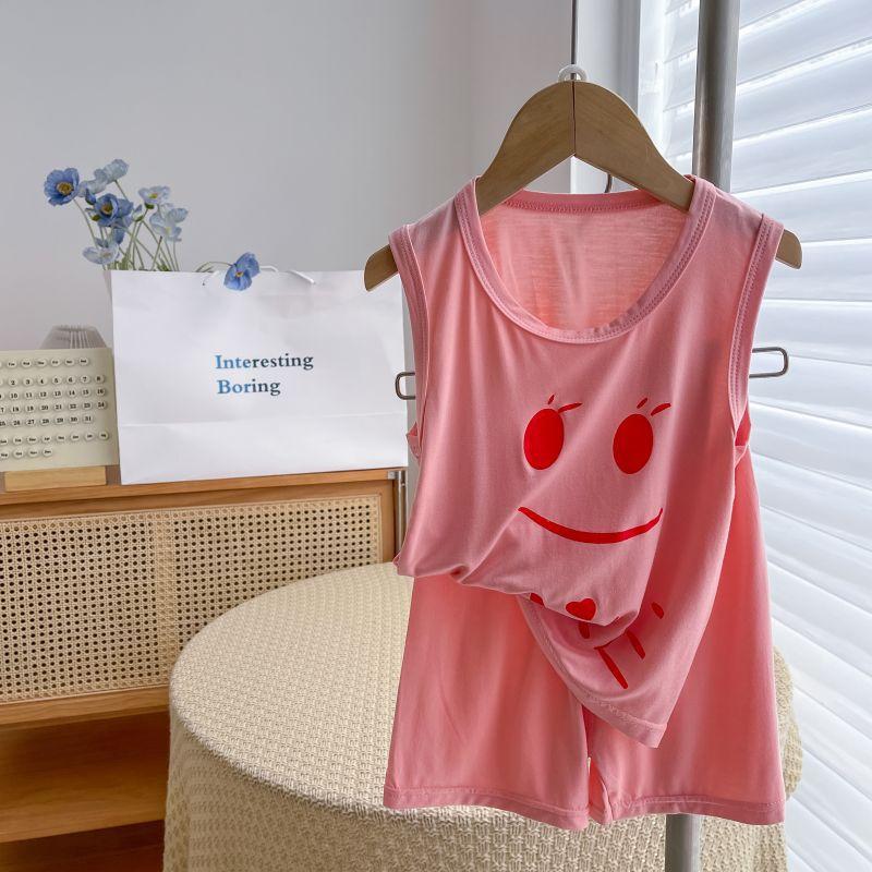 

Children s vest set Summer thin sleeveless shorts two-piece set Cool and breathable T-shirt Soft waxy children s clothing 80cm розовый