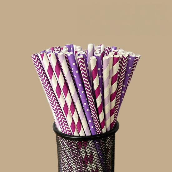 100Pcs Biodegradable Paper Straws Colorful Striped Print Food-Grade Safe Drinking Straws Party Supplies