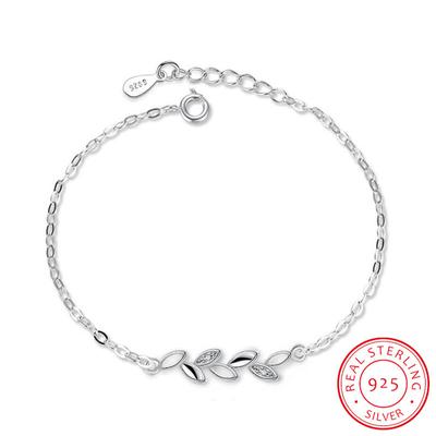 925 Sterling Silver Leaves Charm Bracelets For Women Crystal Jewelry Pulseira
