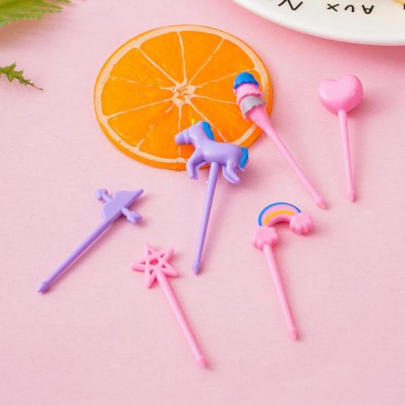 6Pcs Fruit Pick Reusable Bento Food Picks Cute Rainbow Star Heart Shapes Fruit K