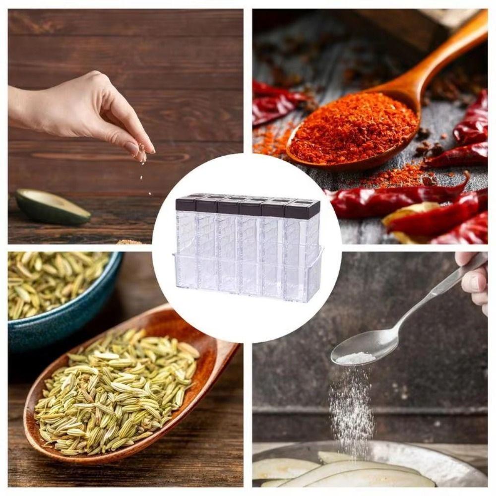 6Pcs/Set 6-in-1 Seasoning Storage Box Double Opening Cover Seasoning Bottle Spice Canister Set BBQ