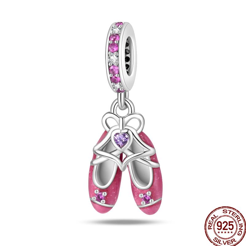 925 Silver Romantic Princess Pink Dress Lipstick Dancing Shoes Charm Beads For 3MM 925 Original Bracelet Jewelry
