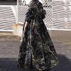 Plus Size Women's Vintage Autumn Ethnic Print Cotton Linen Dress - Loose Long Sleeve Big Swing Skirt