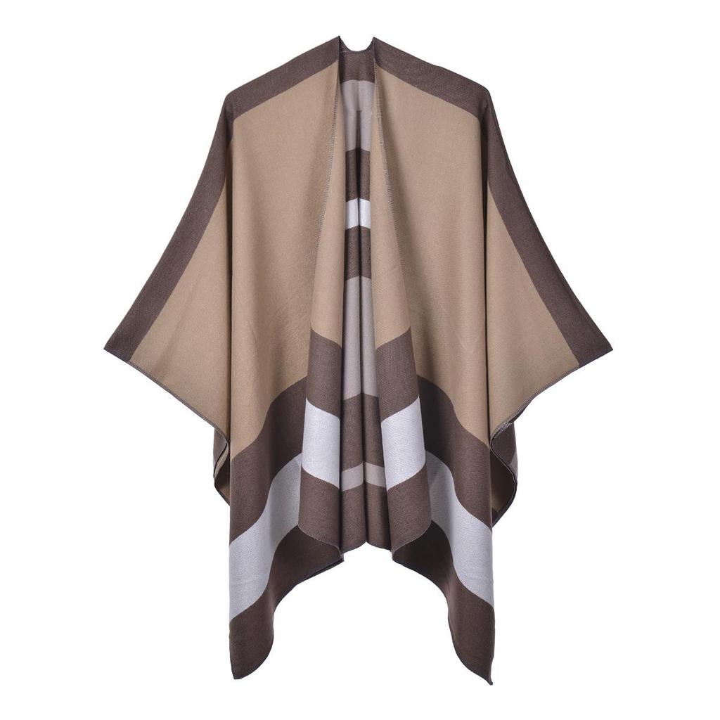Stylish Striped Double-Sided Scarf Shawl: European & American Fashion Cape Women's Warm Outerwear Cardigan