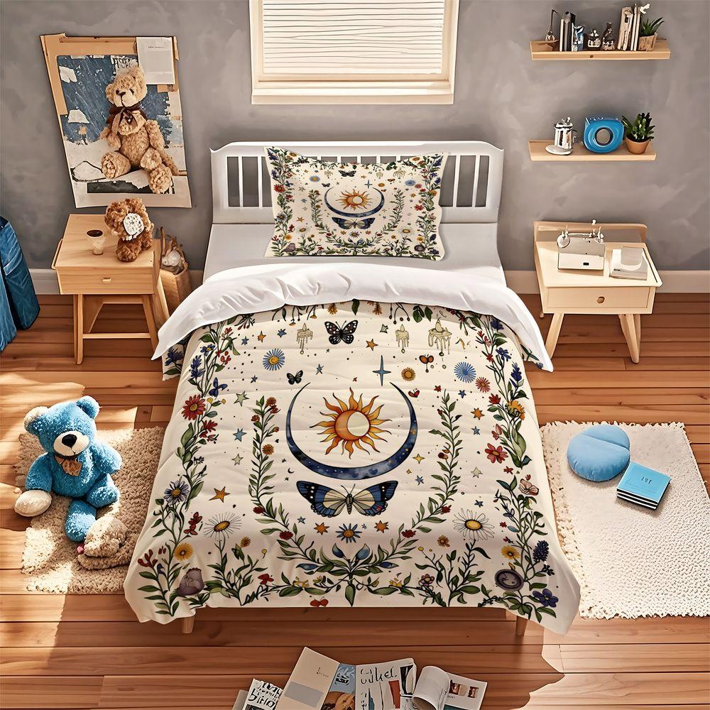 Butterfly Duvet Cover Set Botanical Floral Bedding Set Digital Print Microfiber Comforter Cover Home Decor