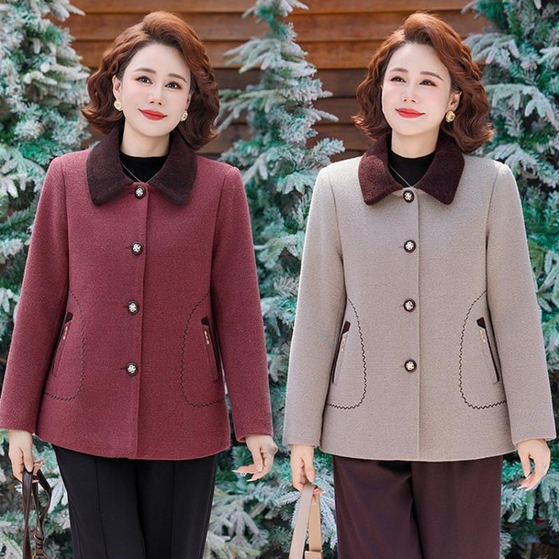 Winter clothing with cotton woolen jacket, mother's new women's warm large-size woolen top