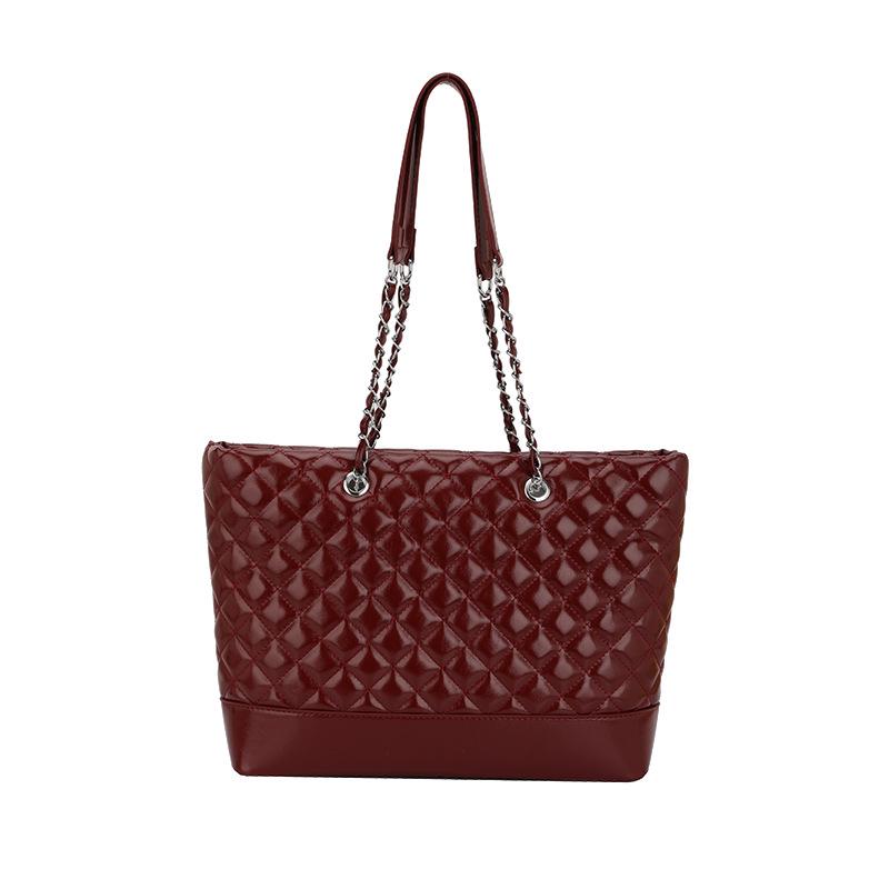 Autumn/Winter Diamond Pattern Women's Large Capacity Crossbody Tote - Fashionable Retro Solid Color