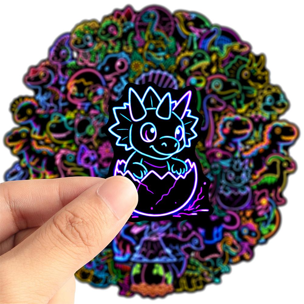 10/30/50pcs Neon Style Cute Animal Dinosaur Cartoon Stickers Waterproof Graffiti Bike Notebook Cartoon Sticker Toy Gift