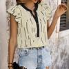 GMXIA Summer Color Contrast Patchwork Top Women's Lotus Leaf Flying Sleeve Line Striped Shirt