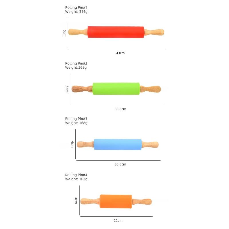 1Pcs Non-Stick Silicone Rolling Pin Wooden Handle Pastry Dough Flour Roller Kitchen Cooking Baking Tool For Pasta Cookie Dough
