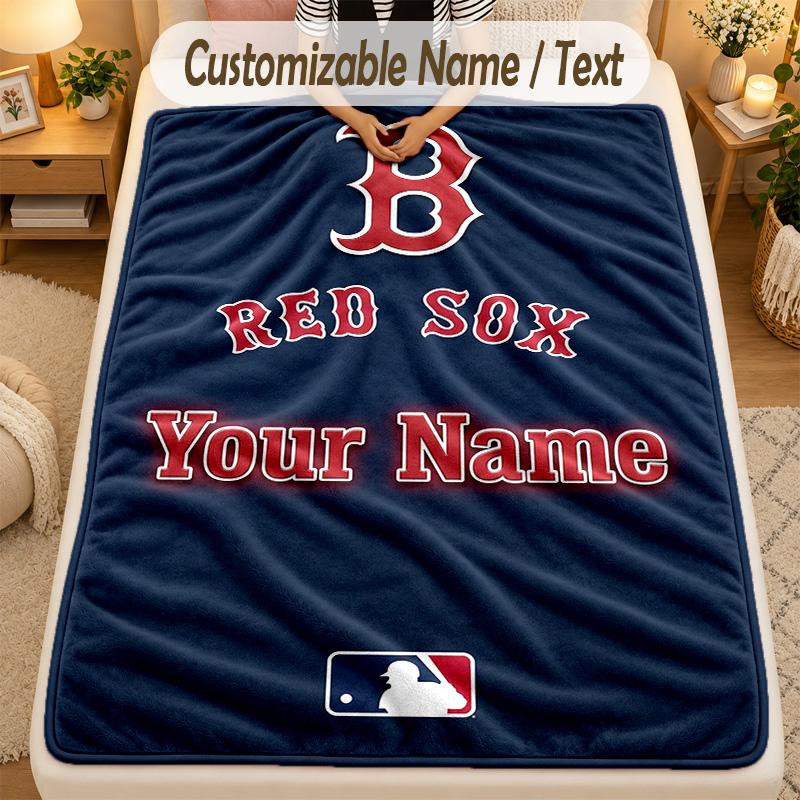 Flannel BlanketBoston Red Sox Custom Name Text Personalized Soft Warm Throw Blanket Home Decor Gift