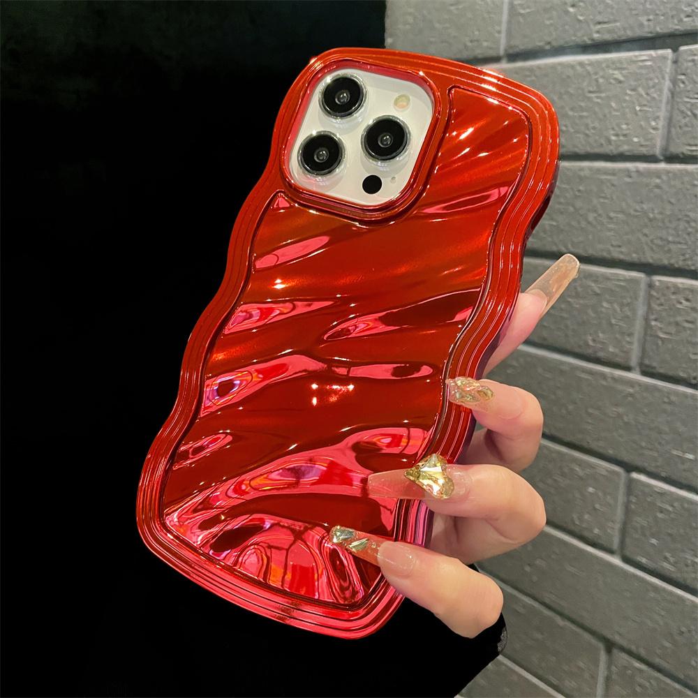 Luxury Plating Wave Pattern Glossy Case For iPhone 15 14 13 12 11 Pro Max Fashion Bright Bumper 2 IN 1 TPU Shockproof Back Cover