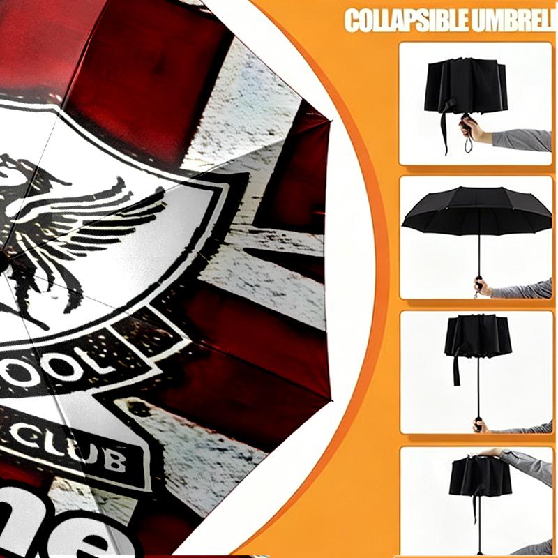 Custom Name Personalized Liverpool F.C Print Umbrella, Auto Open Close, 8‑Rib Sturdy Frame, Commute Camping Hiking Use, Birthday Gift