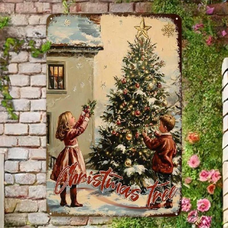 Vintage Merry Christmas Metal Sign, Retro Holiday Wall Decor 20x30cm