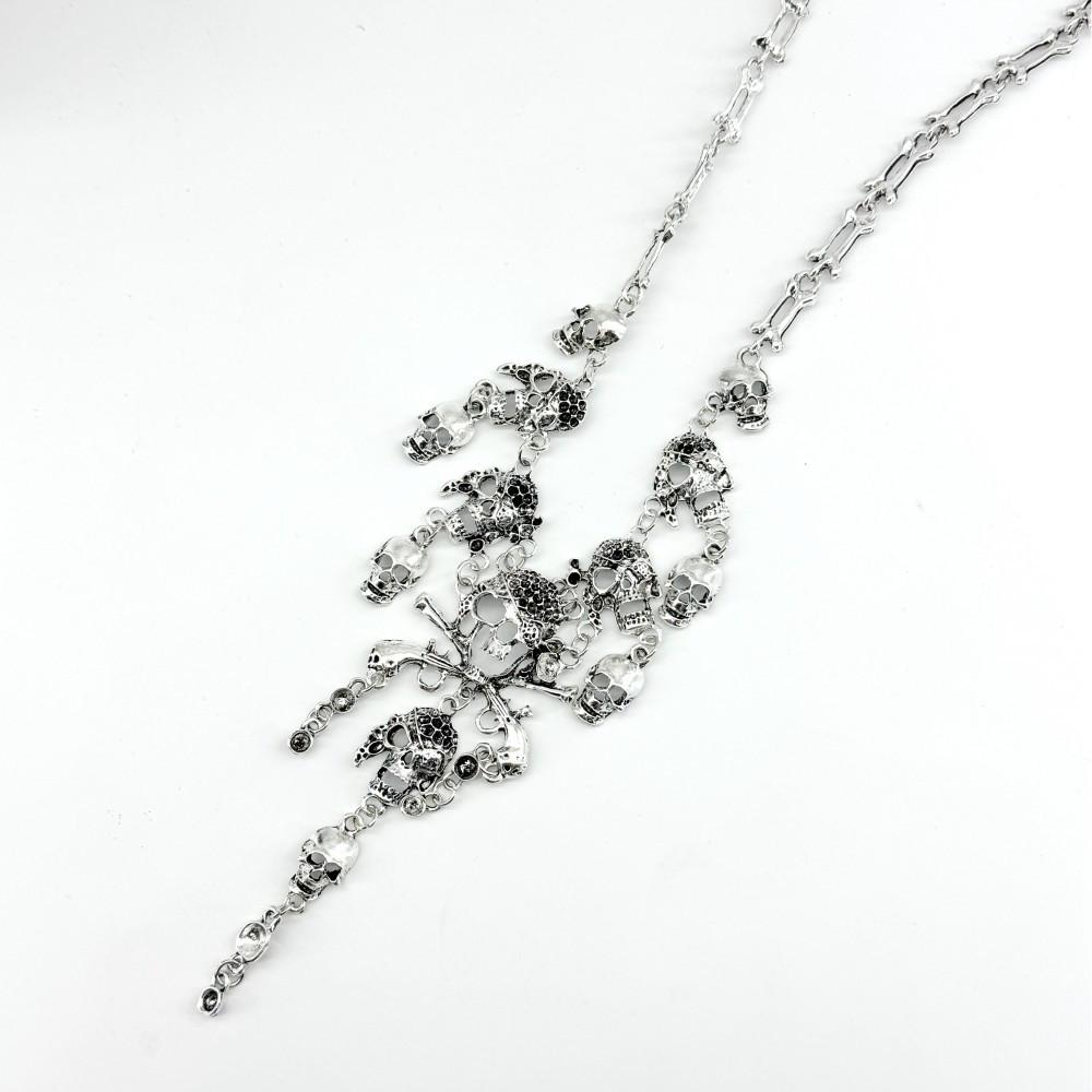 Halloween Retro Skull Ghost Tassel Necklace - Multi-Layered Alloy Design for Women