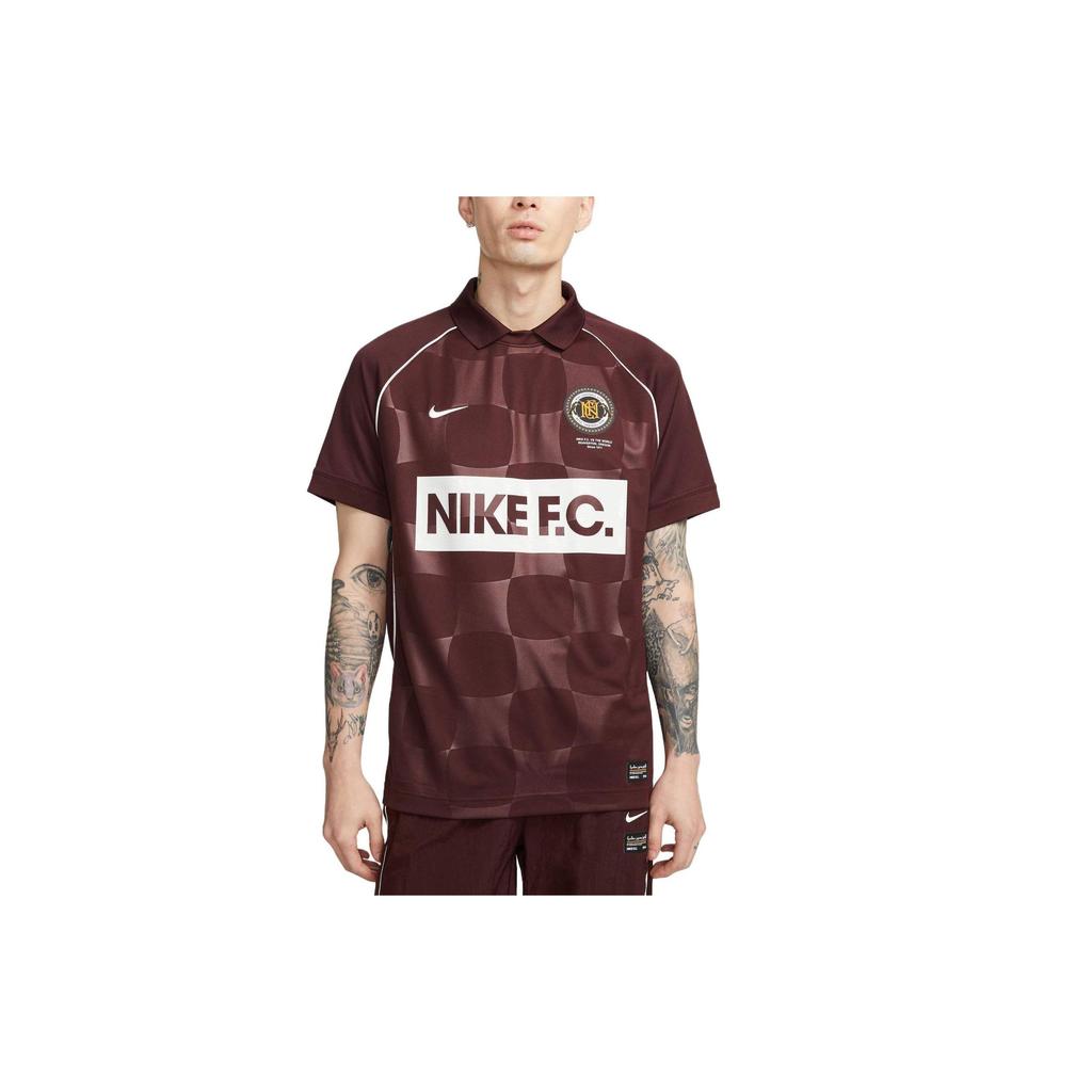 Nike Letter Print Quick-Dry Loose Short Sleeve Football Shirt Men Tops Burgundy DQ5046-652