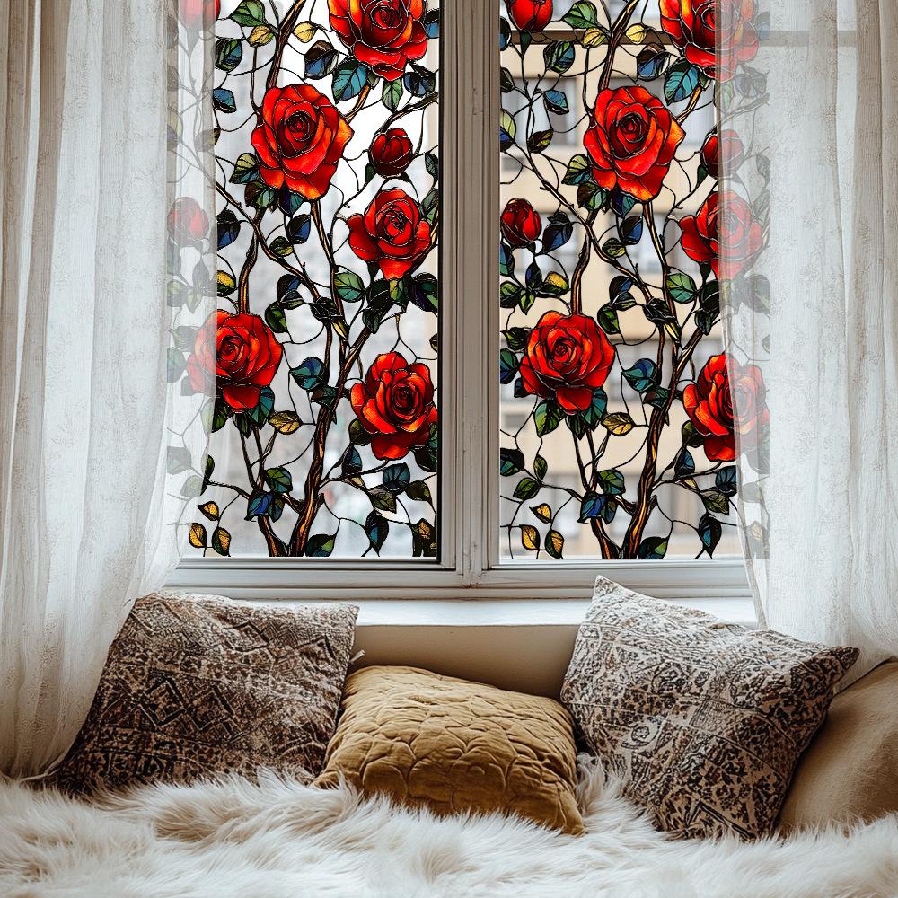 Bright Rose Leaves Balcony Glass Window Beautification and Decoration Electrostatic Window Stickers